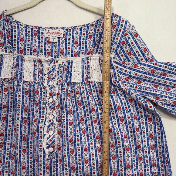 Lanz of Salzburg Nightgown S Blue Tyrolean Stripes Flannel Long Cottagecore Soft - Picture 8 of 11